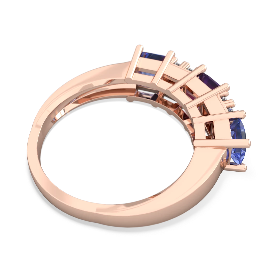 Amethyst Three Stone Diamond Cluster 14K Rose Gold ring R2592