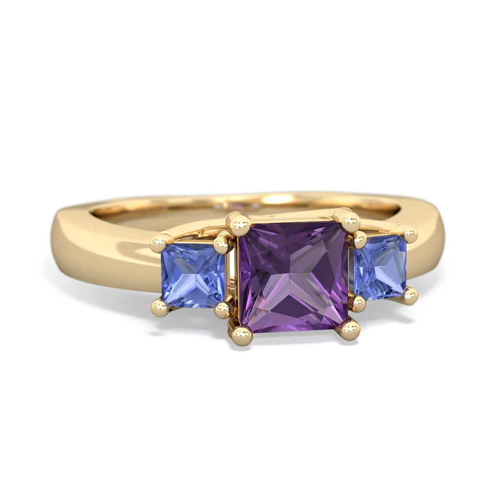 Amethyst Three Stone Trellis 14K Yellow Gold ring R4015