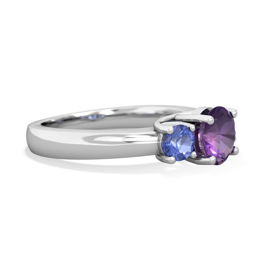 Amethyst Three Stone Round Trellis 14K White Gold ring R4018