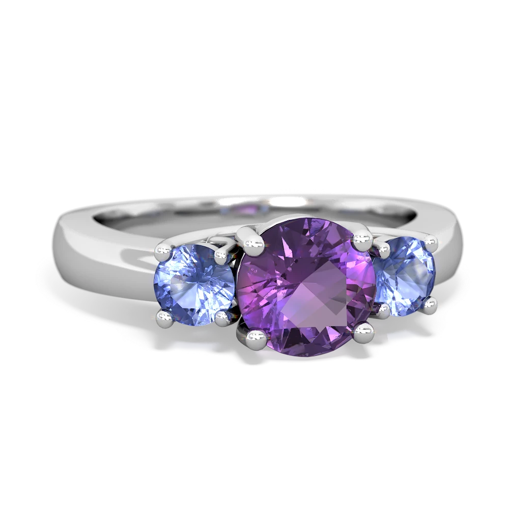 Amethyst Three Stone Round Trellis 14K White Gold ring R4018