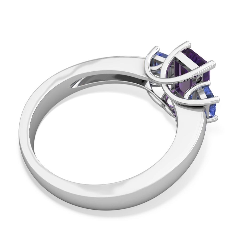 Amethyst Three Stone Emerald-Cut Trellis 14K White Gold ring R4021