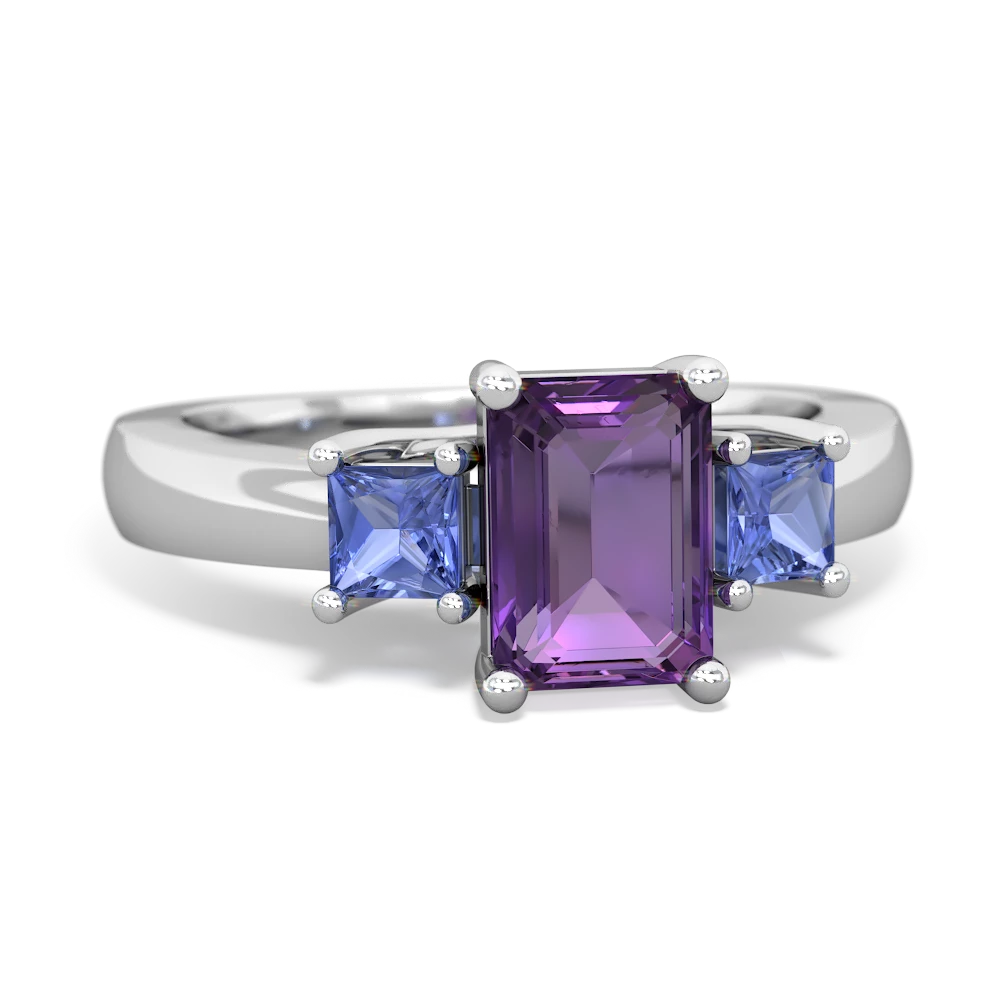 Amethyst Three Stone Emerald-Cut Trellis 14K White Gold ring R4021