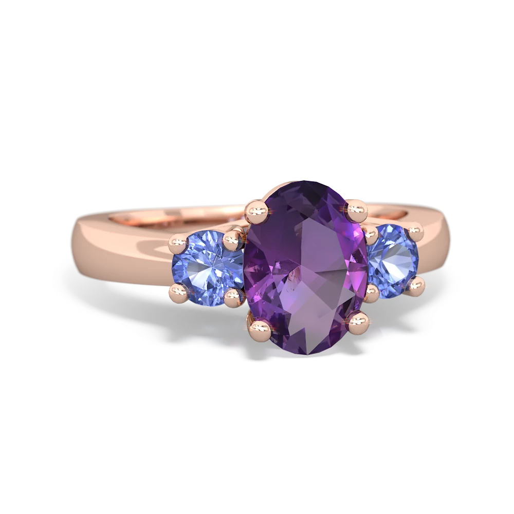 Amethyst Three Stone Oval Trellis 14K Rose Gold ring R4024