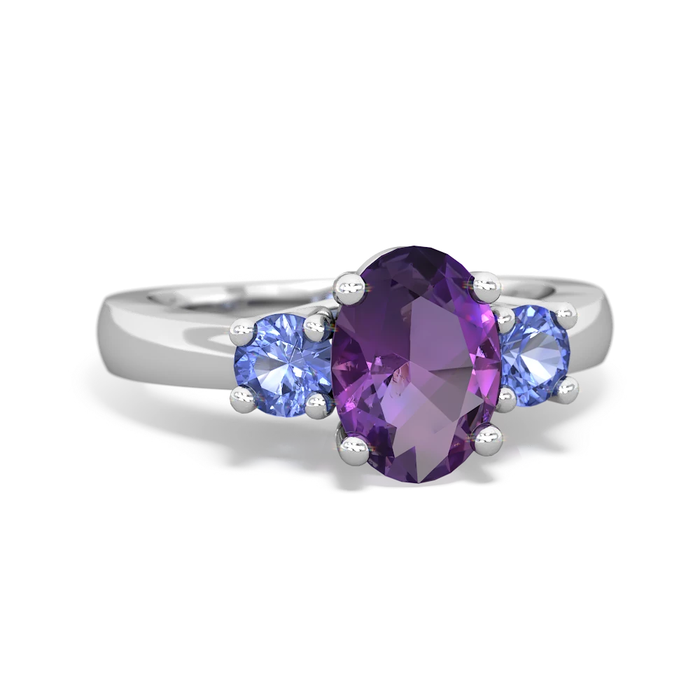 Amethyst Three Stone Oval Trellis 14K White Gold ring R4024