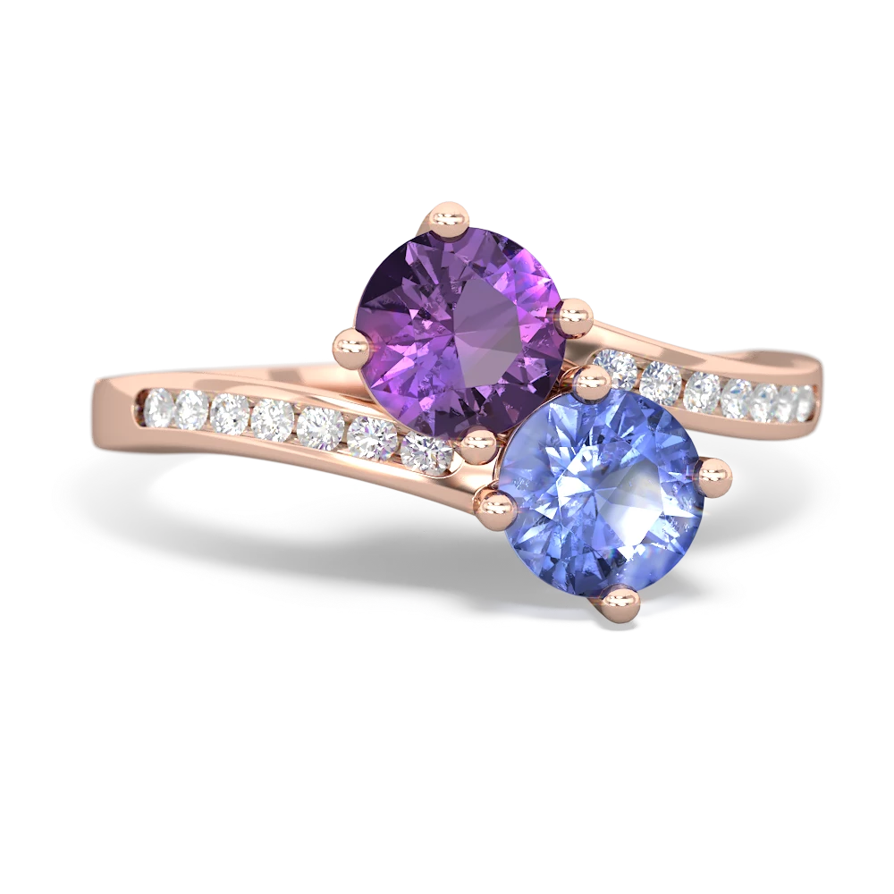 Amethyst Channel Set Two Stone 14K Rose Gold ring R5303