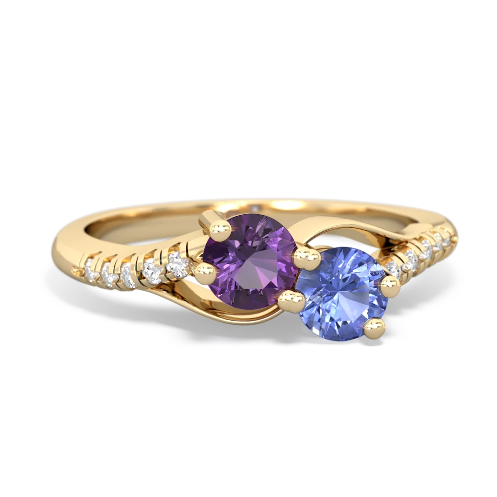 Amethyst Infinity Pave Two Stone 14K Yellow Gold ring R5285