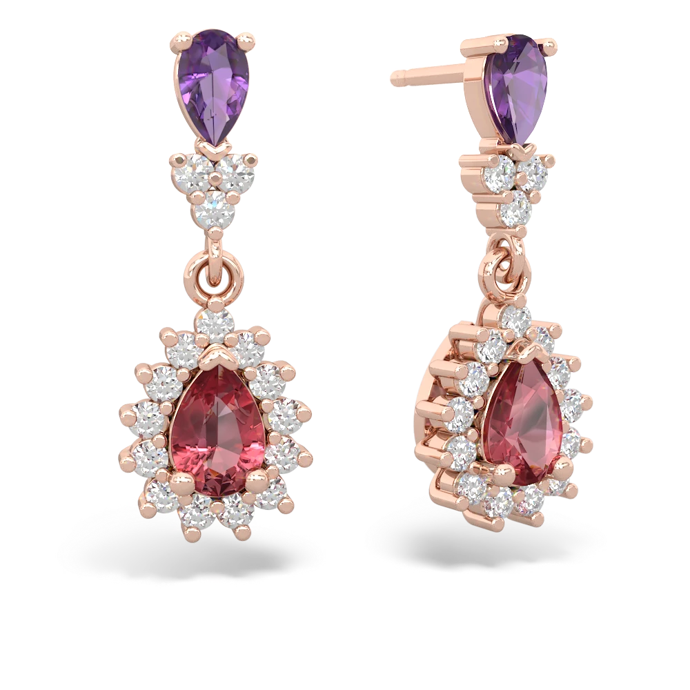 Amethyst Halo Pear Dangle 14K Rose Gold earrings E1882