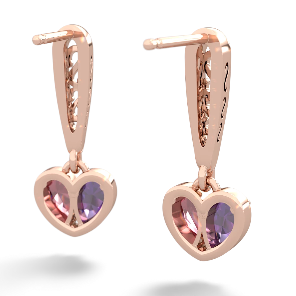 Amethyst Filligree Heart 14K Rose Gold earrings E5070