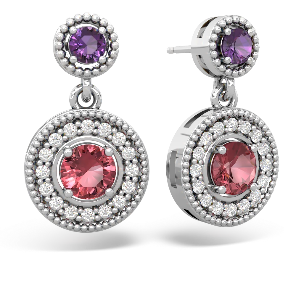 Amethyst Halo Dangle 14K White Gold earrings E5319