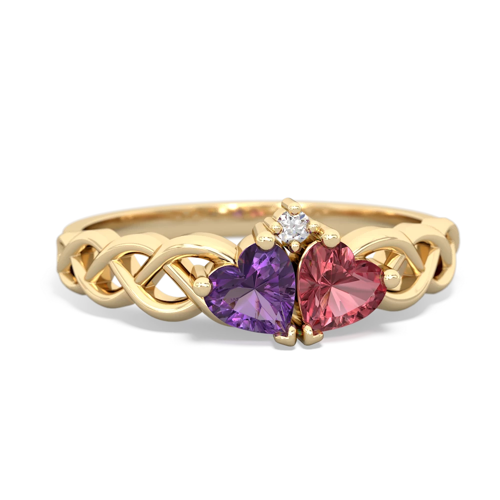 Amethyst Heart To Heart Braid 14K Yellow Gold ring R5870