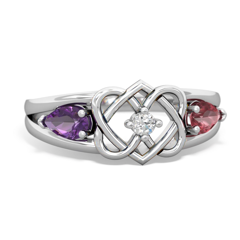 Amethyst Hearts Intertwined 14K White Gold ring R5880