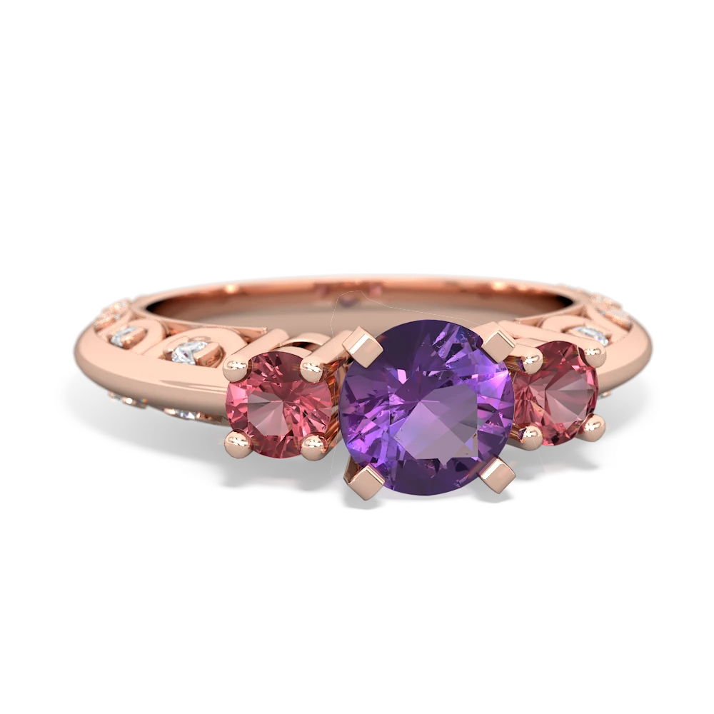 Amethyst Art Deco Eternal Embrace Engagement 14K Rose Gold ring C2003