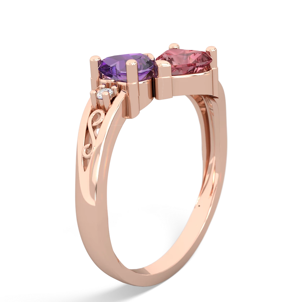 Amethyst Snuggling Hearts 14K Rose Gold ring R2178