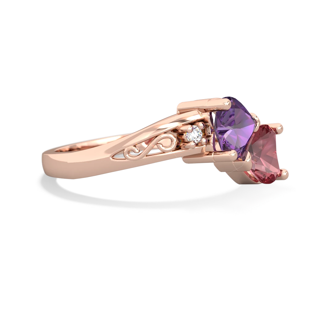 Amethyst Snuggling Hearts 14K Rose Gold ring R2178