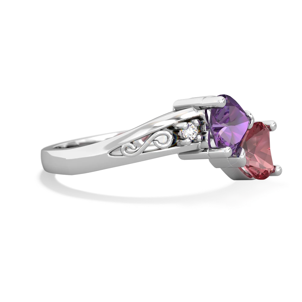 Amethyst Snuggling Hearts 14K White Gold ring R2178