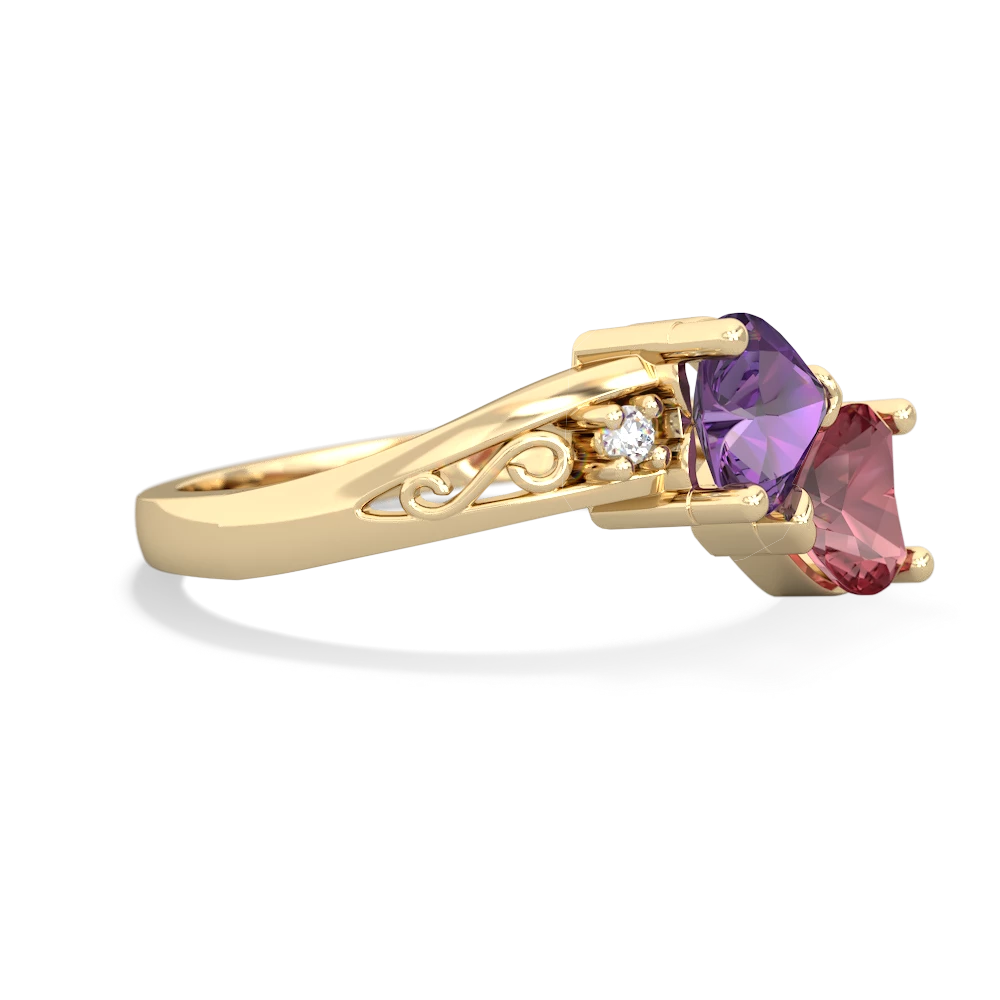 Amethyst Snuggling Hearts 14K Yellow Gold ring R2178