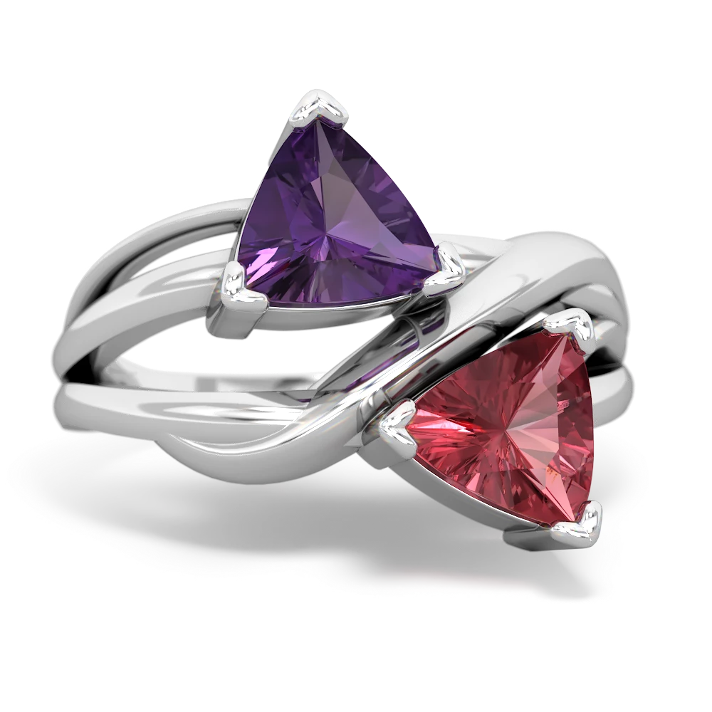 Amethyst Split Band Swirl 14K White Gold ring R2341