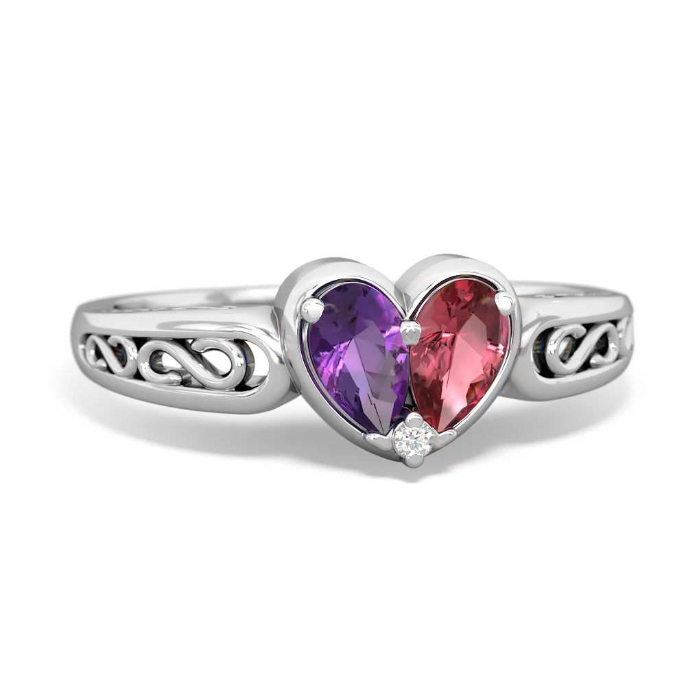 Amethyst Filligree 'One Heart' 14K White Gold ring R5070