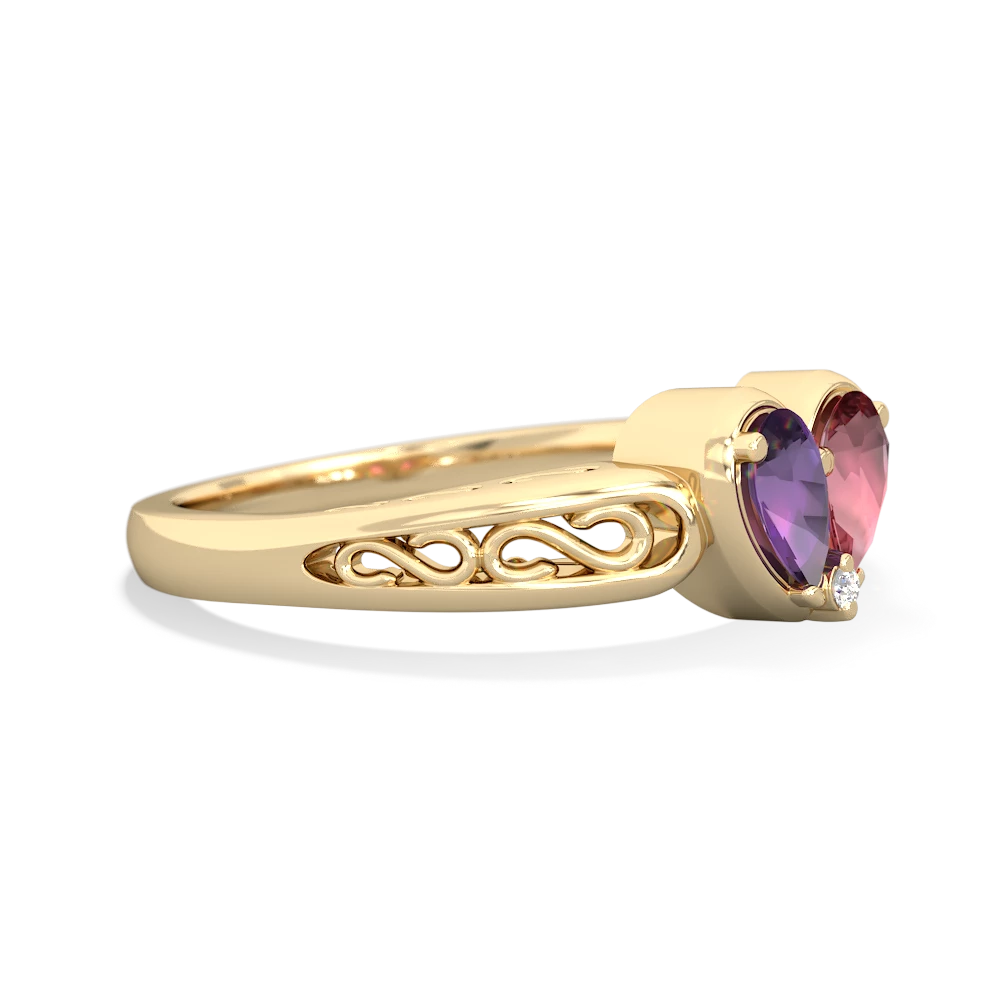 Amethyst Filligree 'One Heart' 14K Yellow Gold ring R5070