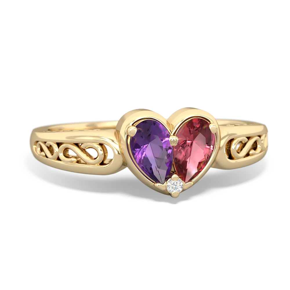 Amethyst Filligree 'One Heart' 14K Yellow Gold ring R5070