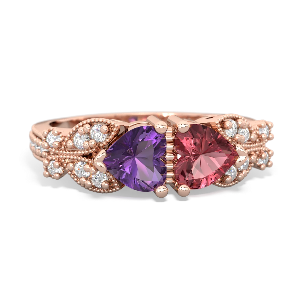 Amethyst Diamond Butterflies 14K Rose Gold ring R5601