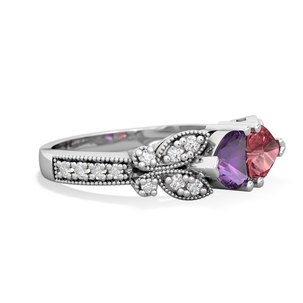 Amethyst Diamond Butterflies 14K White Gold ring R5601