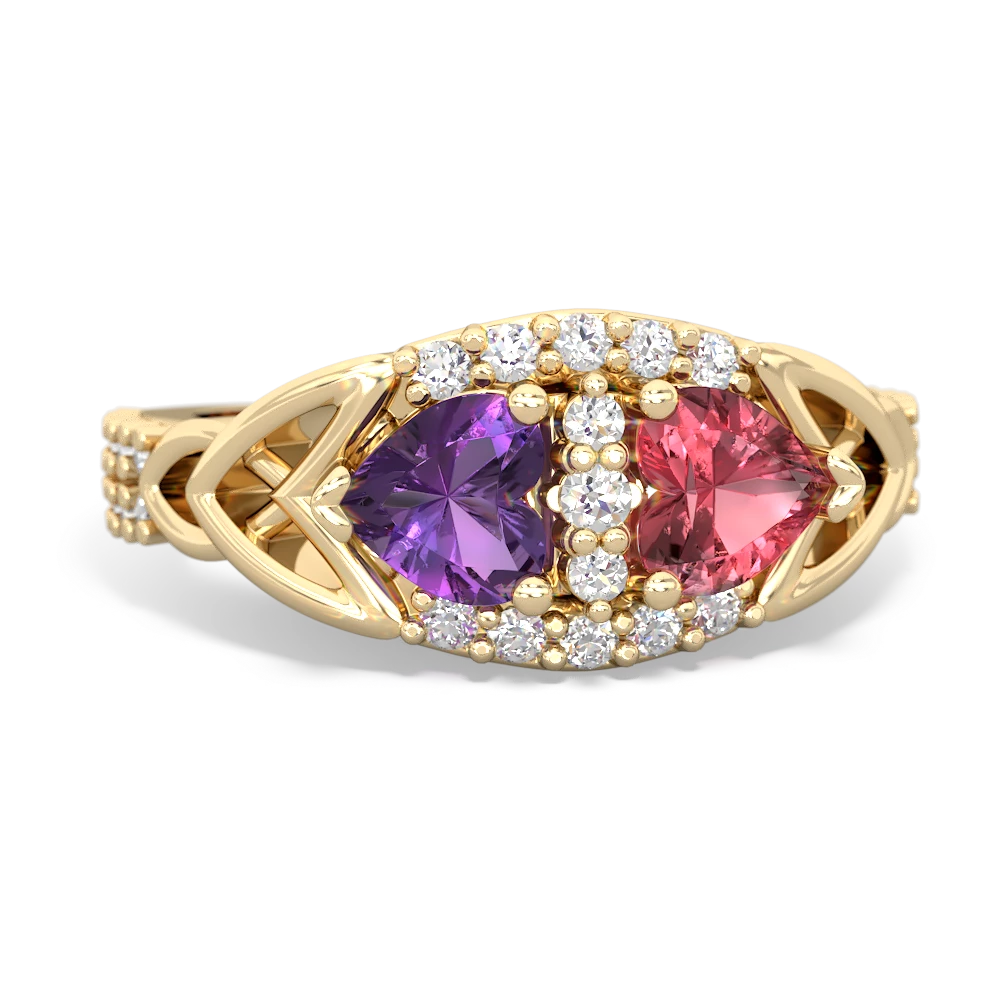 Amethyst Sparkling Celtic Knot 14K Yellow Gold ring R2645