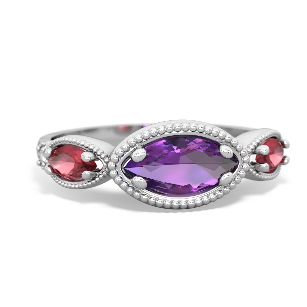 Amethyst Milgrain Marquise 14K White Gold ring R5700