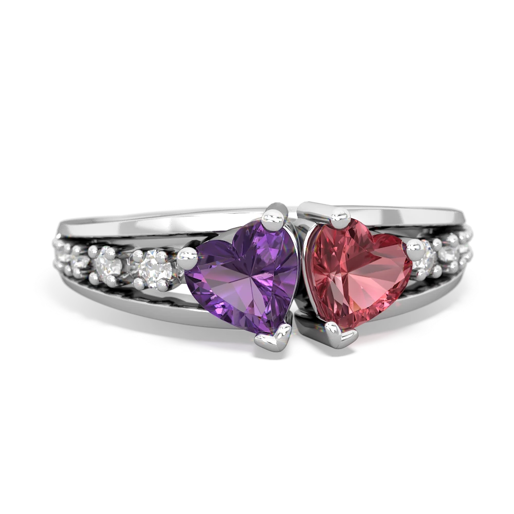 Amethyst Heart To Heart 14K White Gold ring R3342