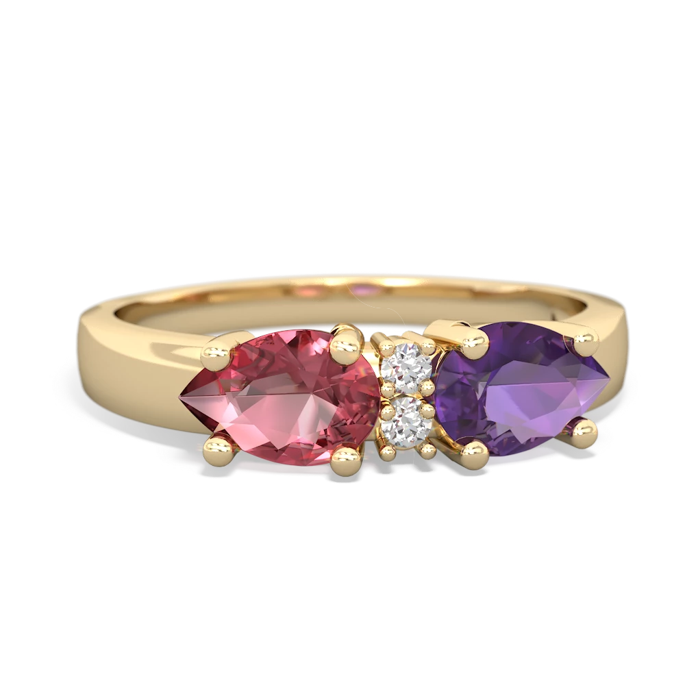 Amethyst Pear Bowtie 14K Yellow Gold ring R0865