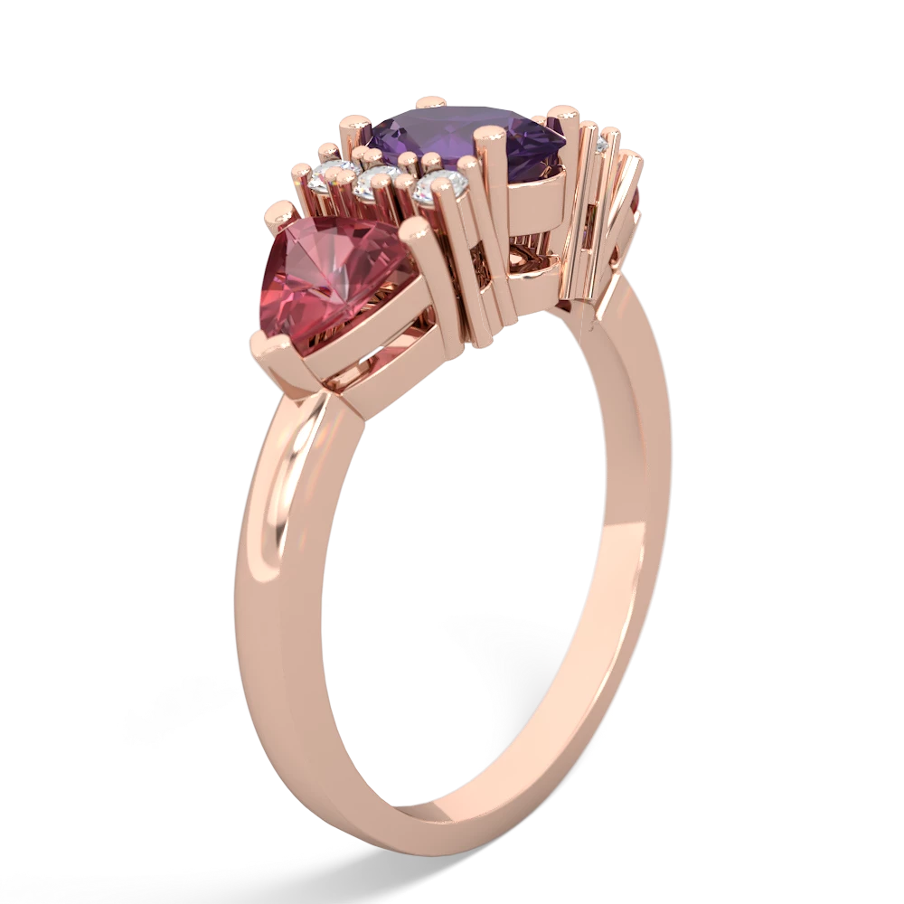 Amethyst Antique Style Three Stone 14K Rose Gold ring R2186