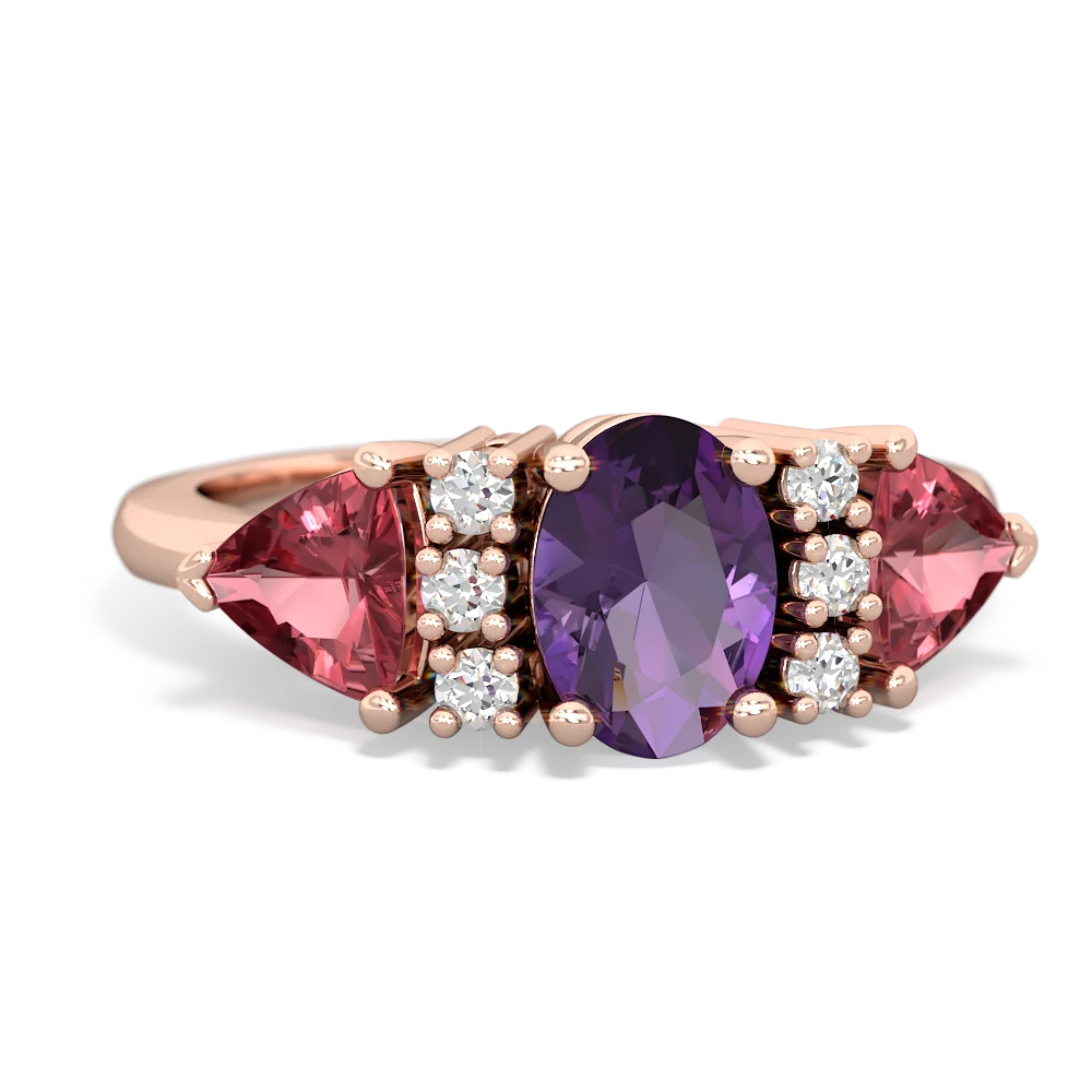 Amethyst Antique Style Three Stone 14K Rose Gold ring R2186