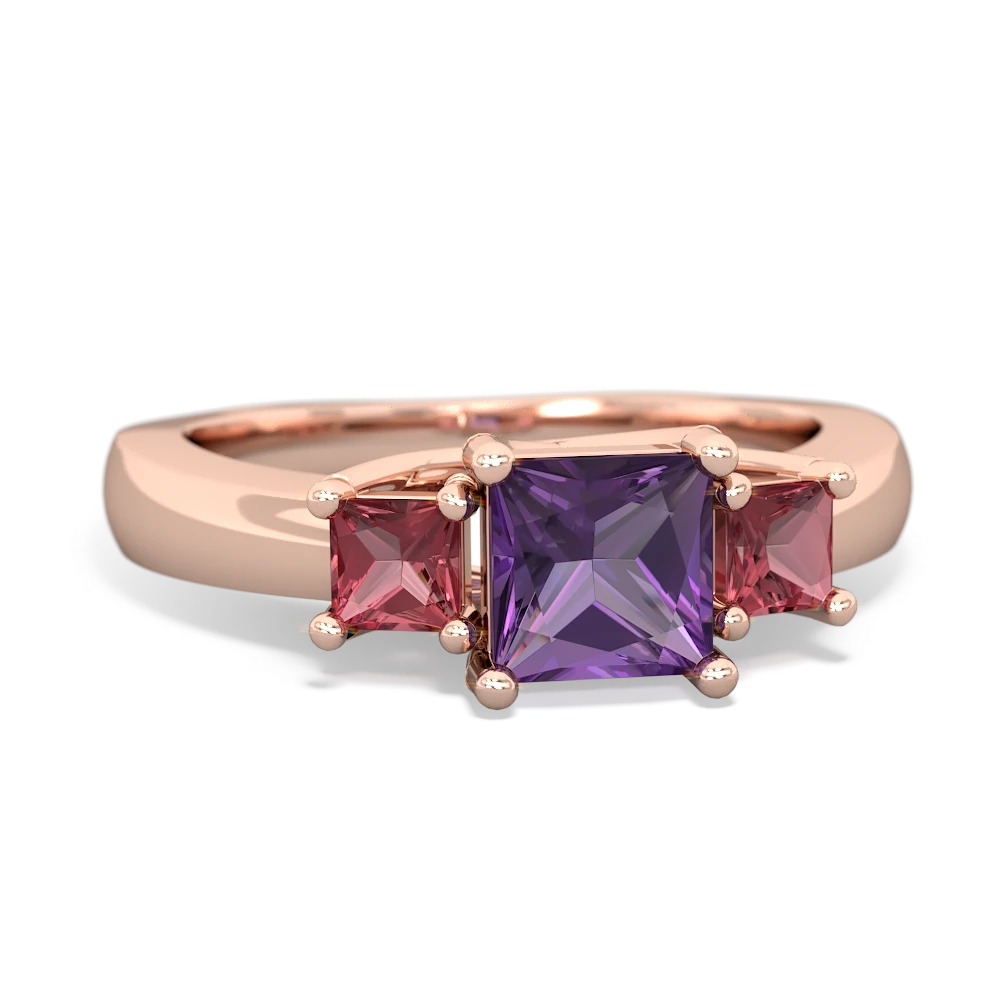 Amethyst Three Stone Trellis 14K Rose Gold ring R4015