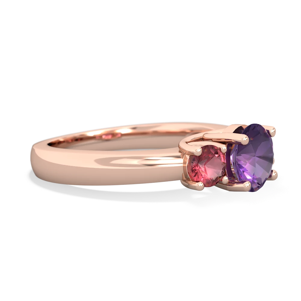 Amethyst Three Stone Round Trellis 14K Rose Gold ring R4018