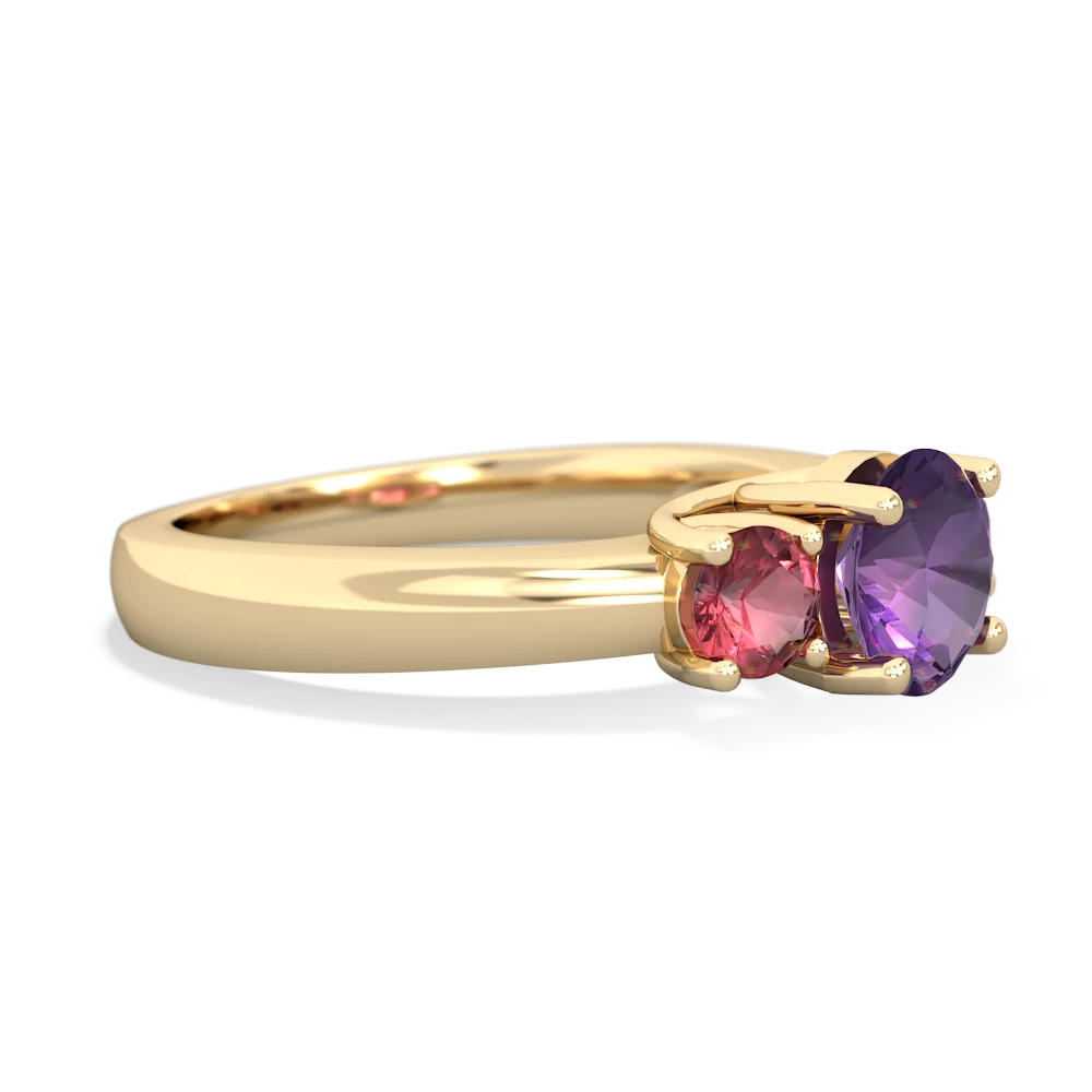 Amethyst Three Stone Round Trellis 14K Yellow Gold ring R4018