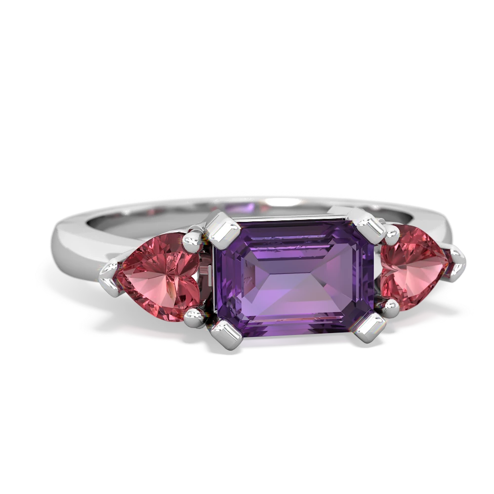 Amethyst Three Stone 14K White Gold ring R5235