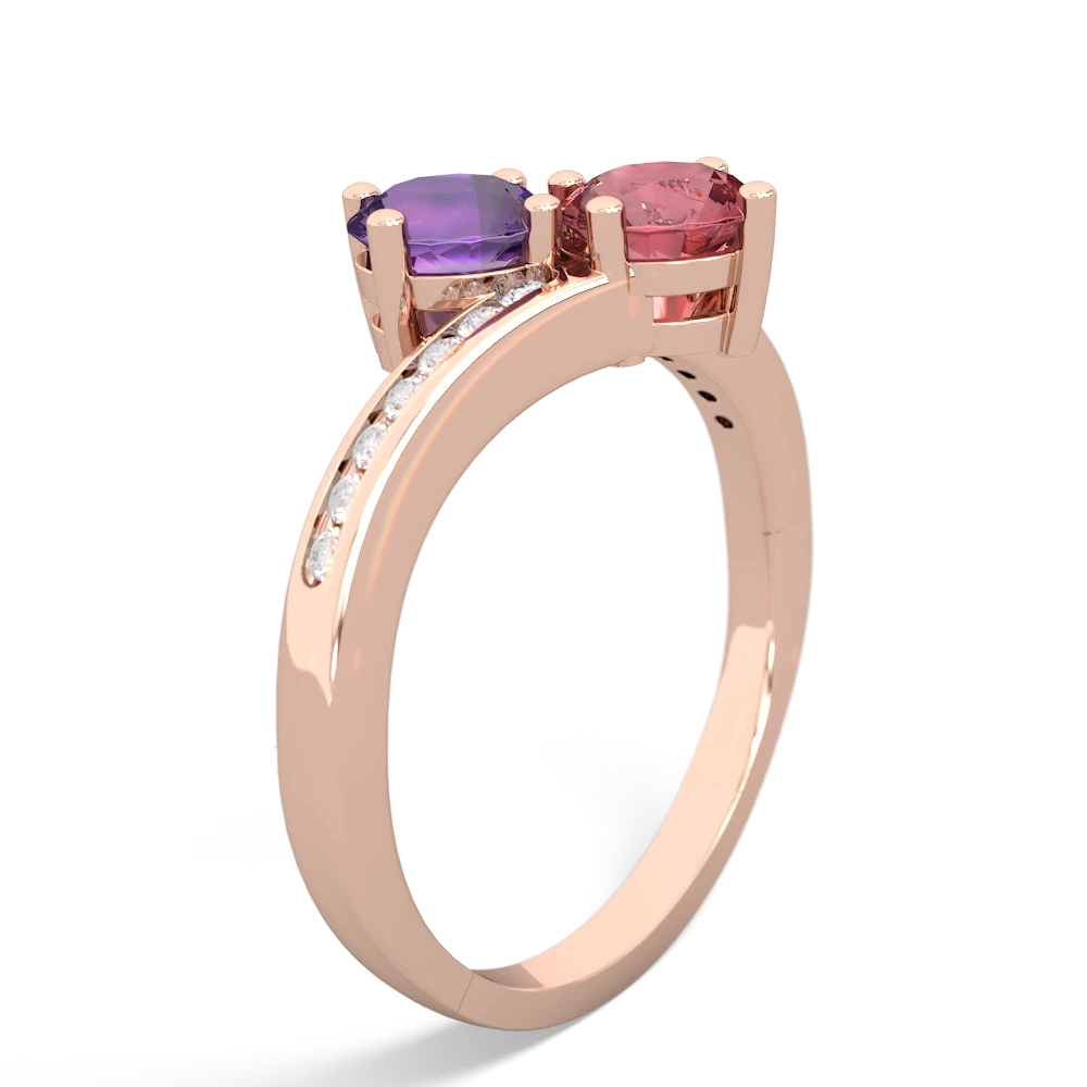 Amethyst Channel Set Two Stone 14K Rose Gold ring R5303