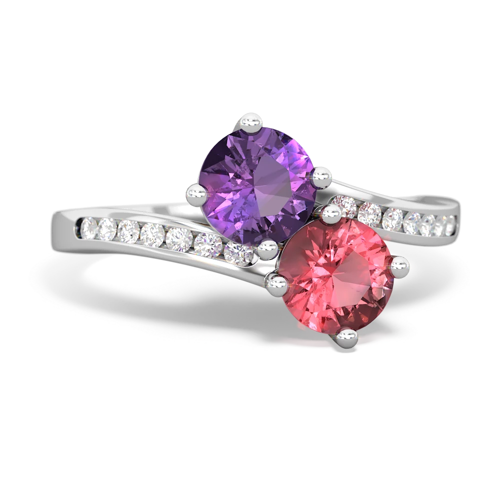 Amethyst Channel Set Two Stone 14K White Gold ring R5303