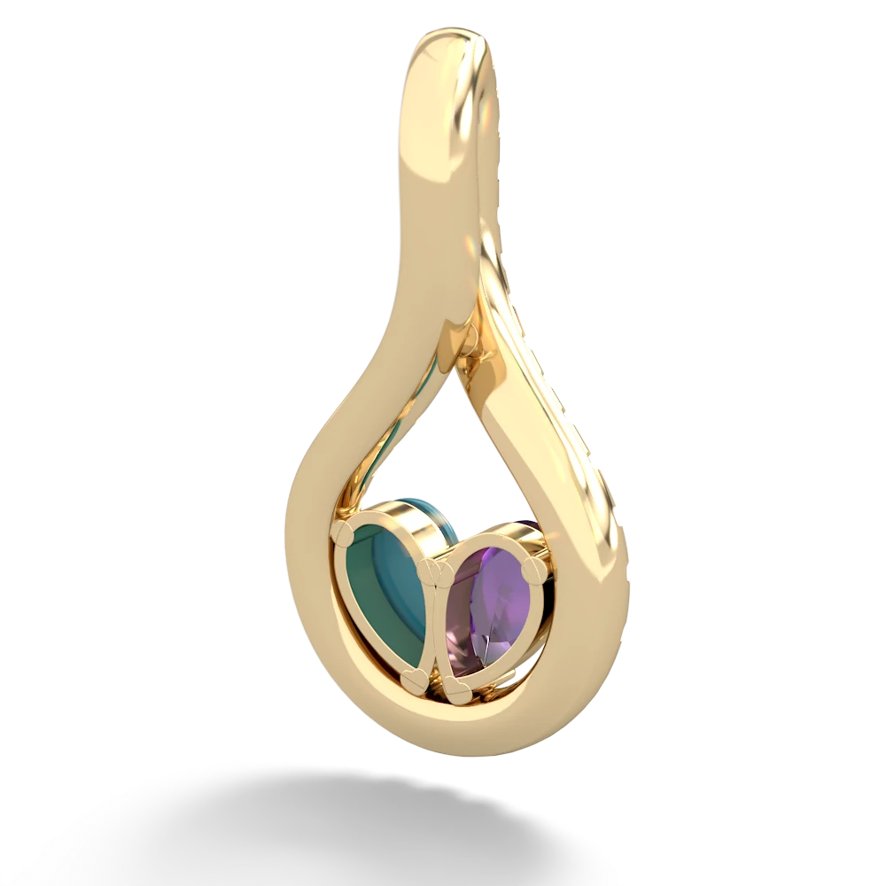 Amethyst Pave Twist 'One Heart' 14K Yellow Gold pendant P5360