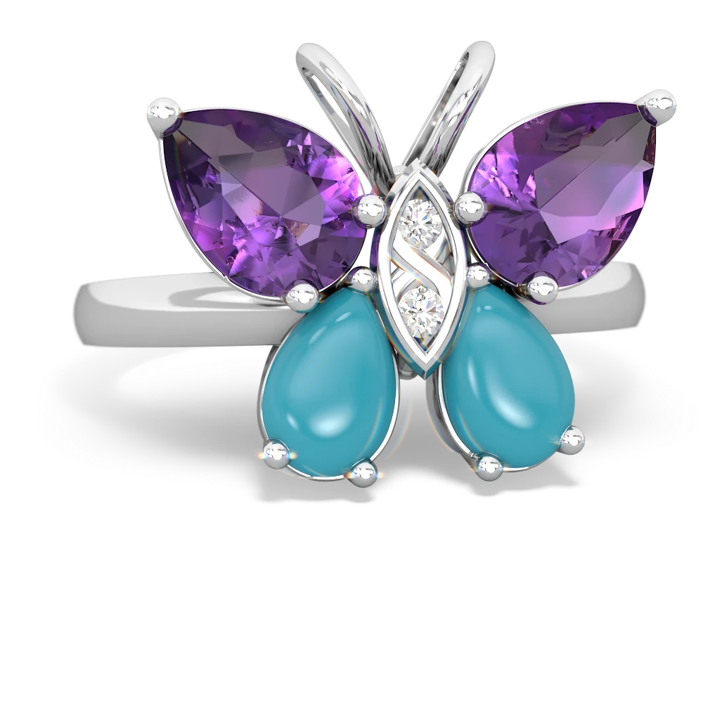 Amethyst Butterfly 14K White Gold ring R2215