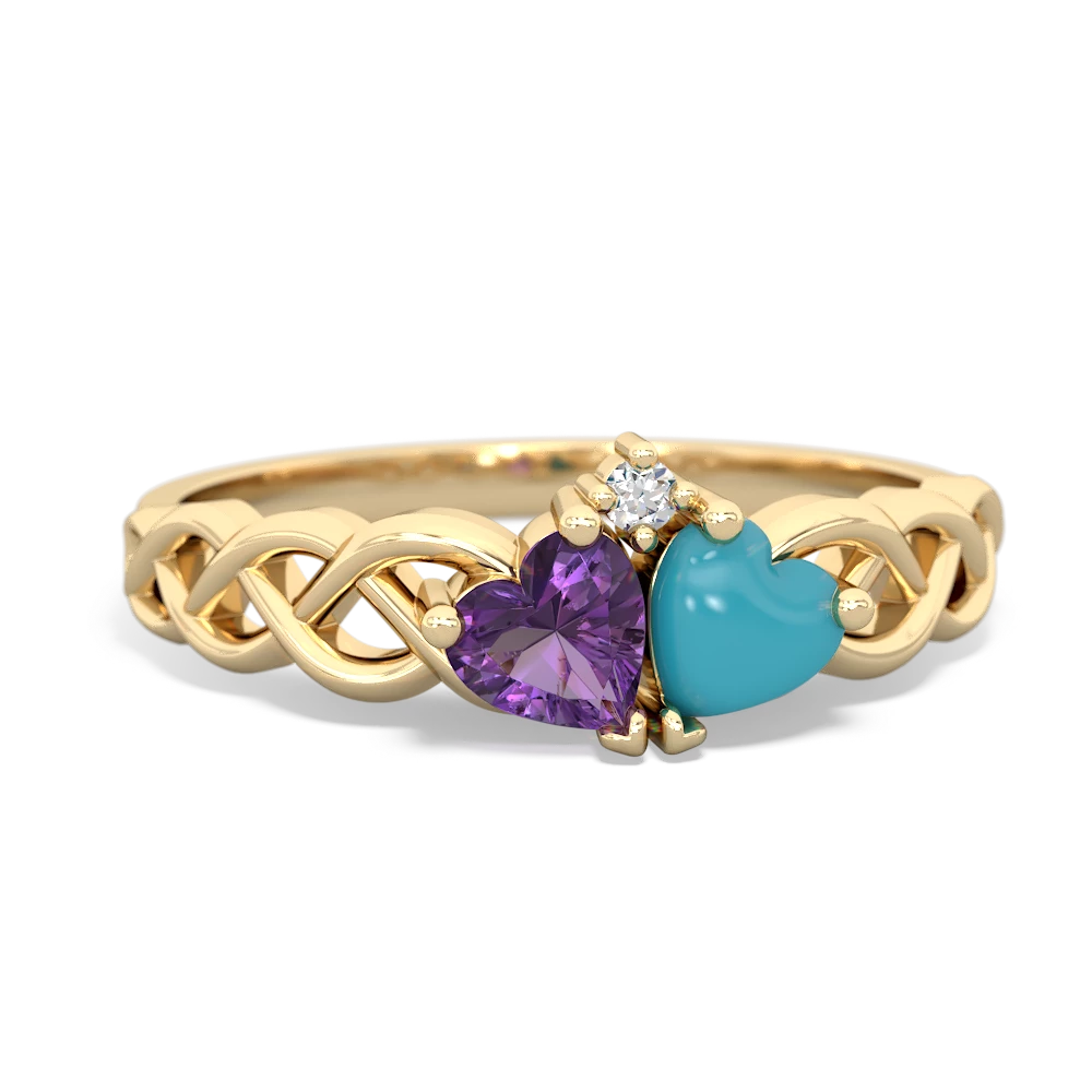 Amethyst Heart To Heart Braid 14K Yellow Gold ring R5870