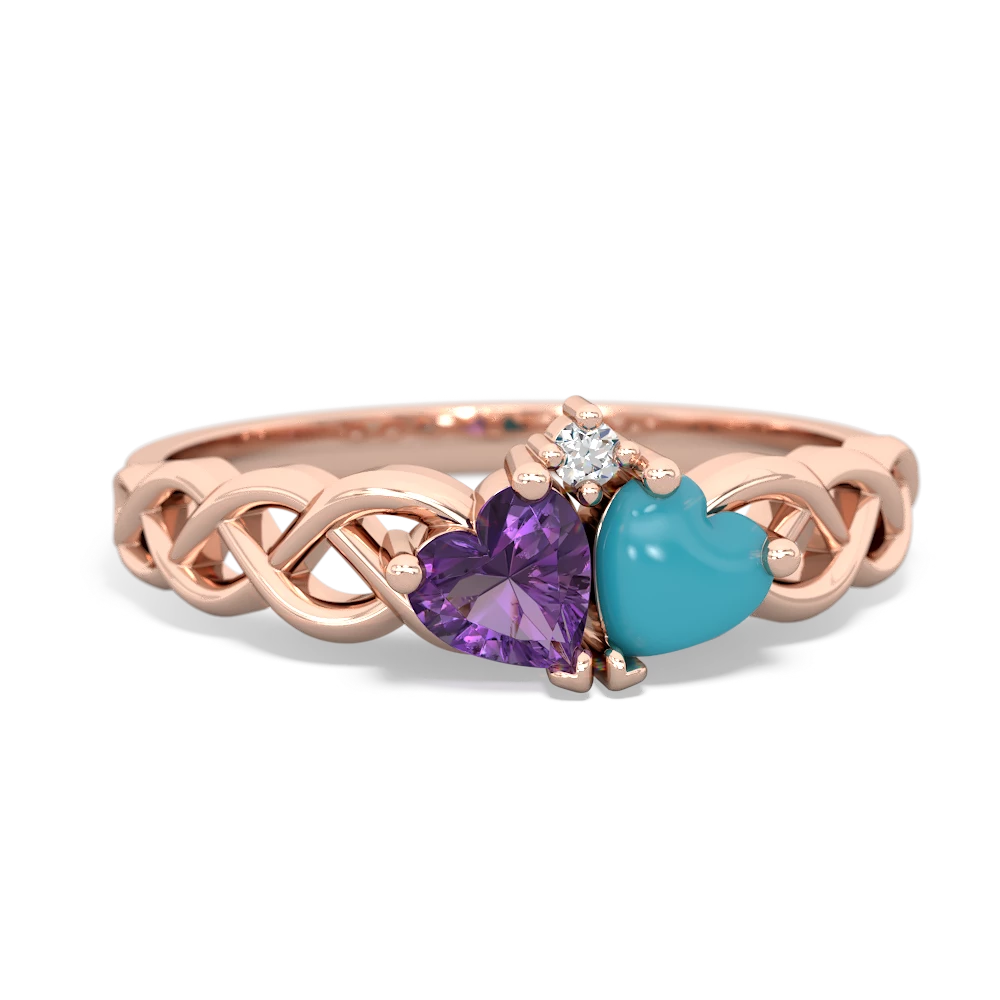 Amethyst Heart To Heart Braid 14K Rose Gold ring R5870