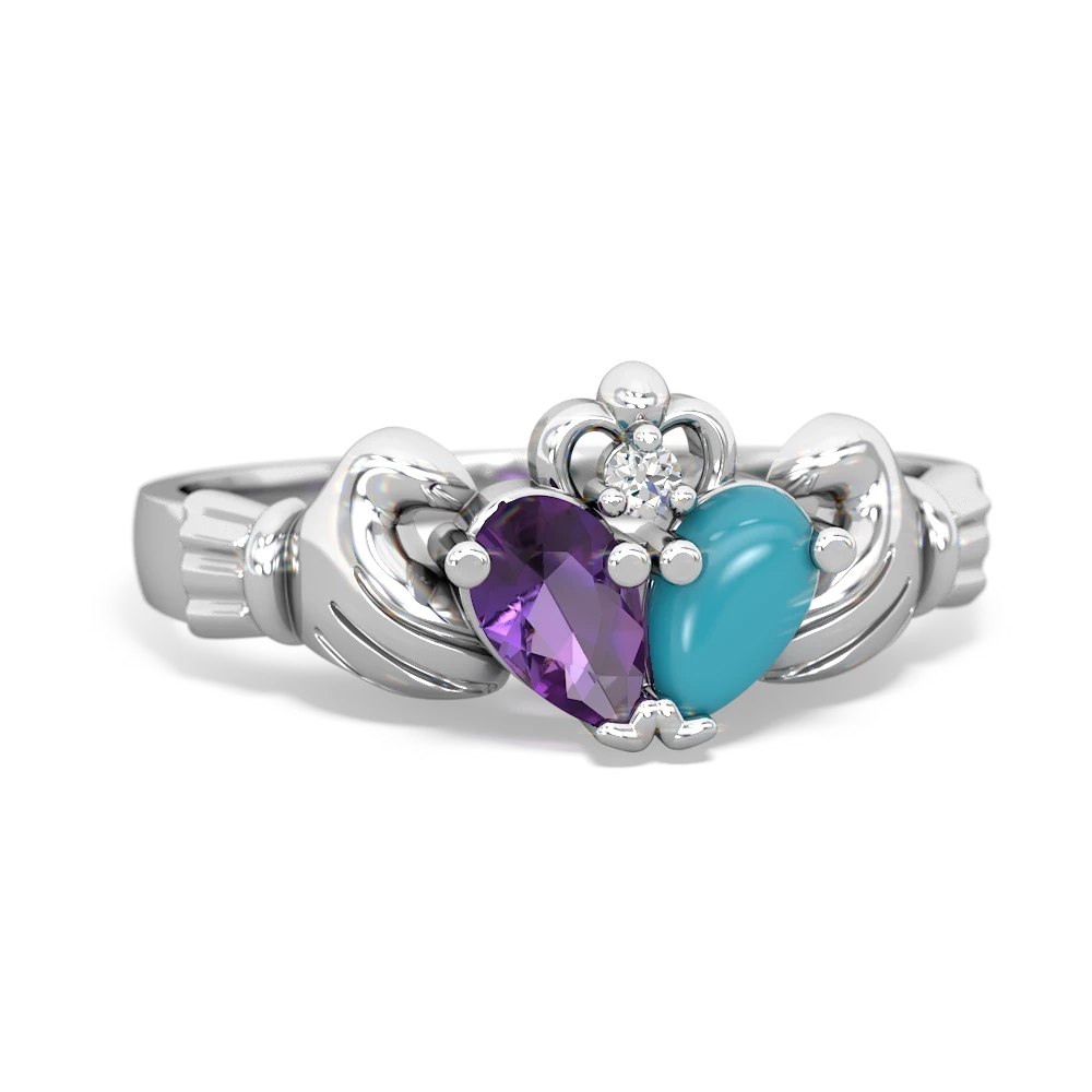 Amethyst 'Our Heart' Claddagh 14K White Gold ring R2388