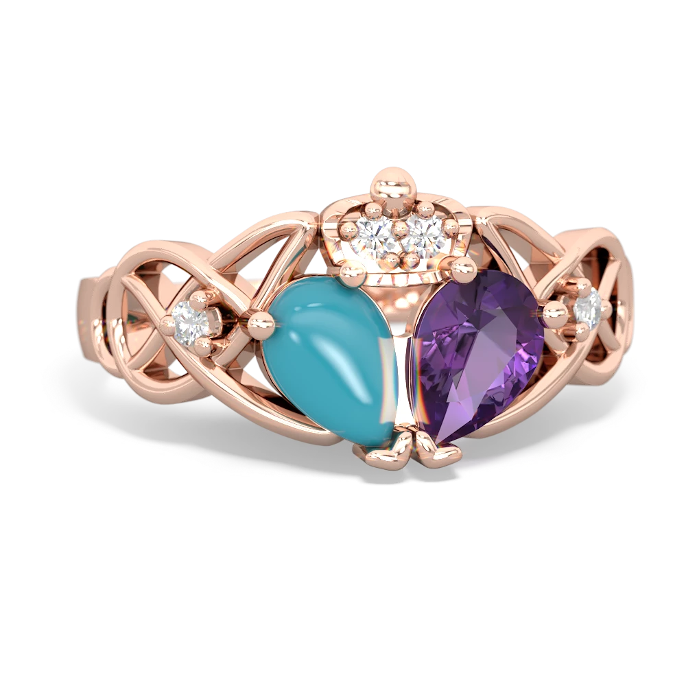 Amethyst 'One Heart' Celtic Knot Claddagh 14K Rose Gold ring R5322