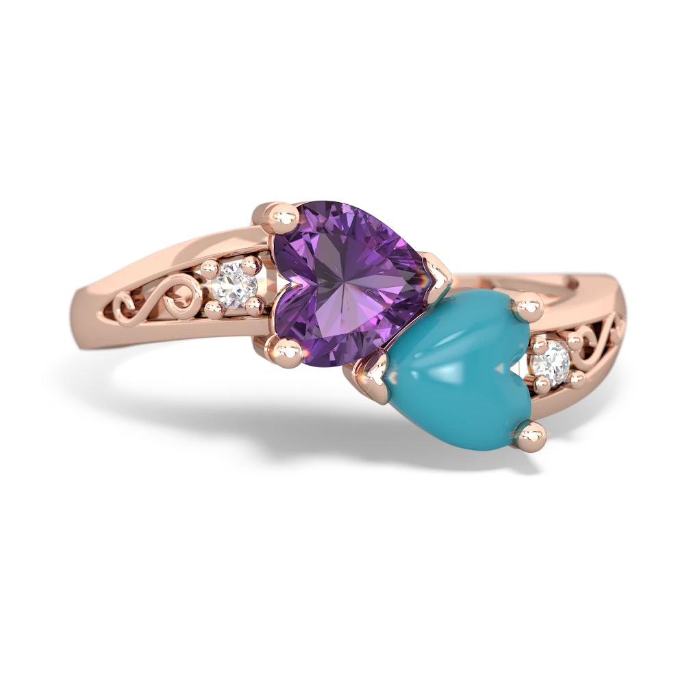 Amethyst Snuggling Hearts 14K Rose Gold ring R2178