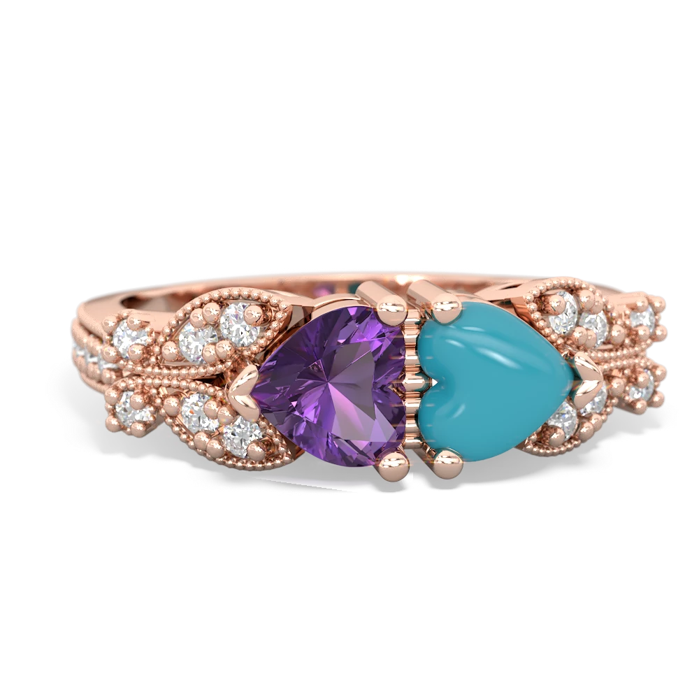 Amethyst Diamond Butterflies 14K Rose Gold ring R5601