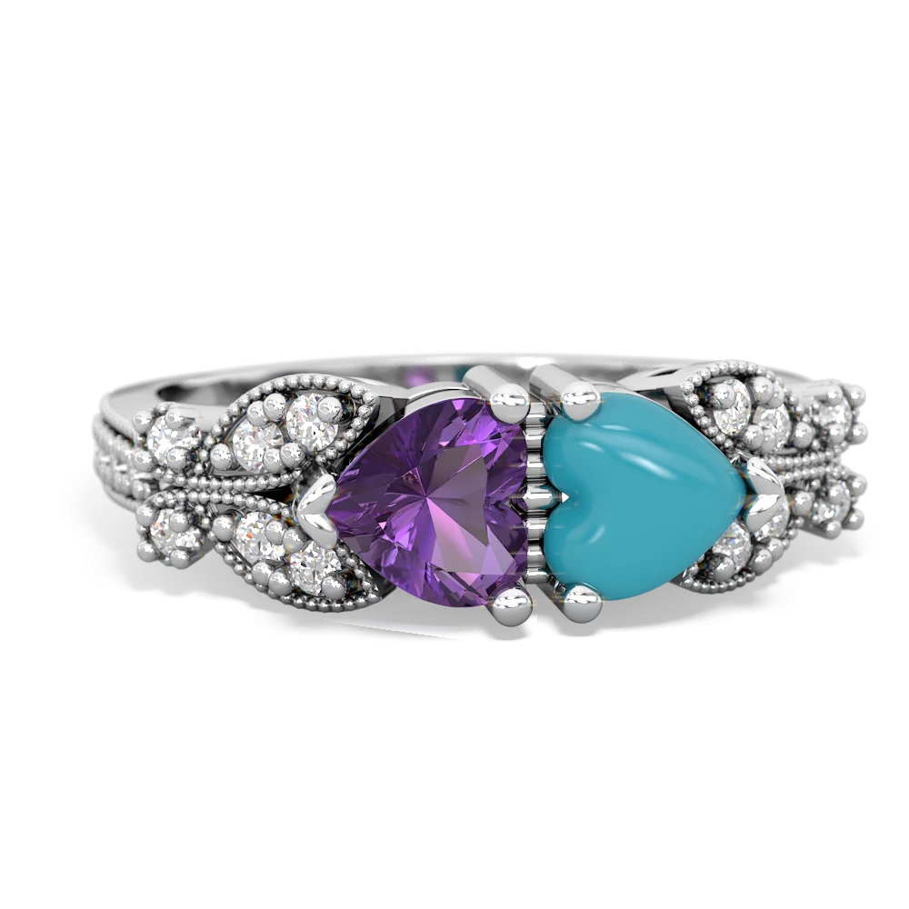 Amethyst Diamond Butterflies 14K White Gold ring R5601