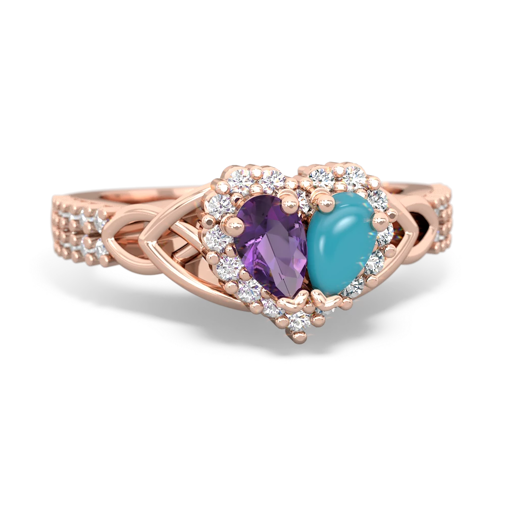 Amethyst Celtic Knot Two Hearts As One 14K Rose Gold ring R2644HRT