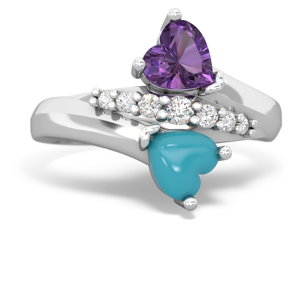 Amethyst Heart To Heart 14K White Gold ring R2064