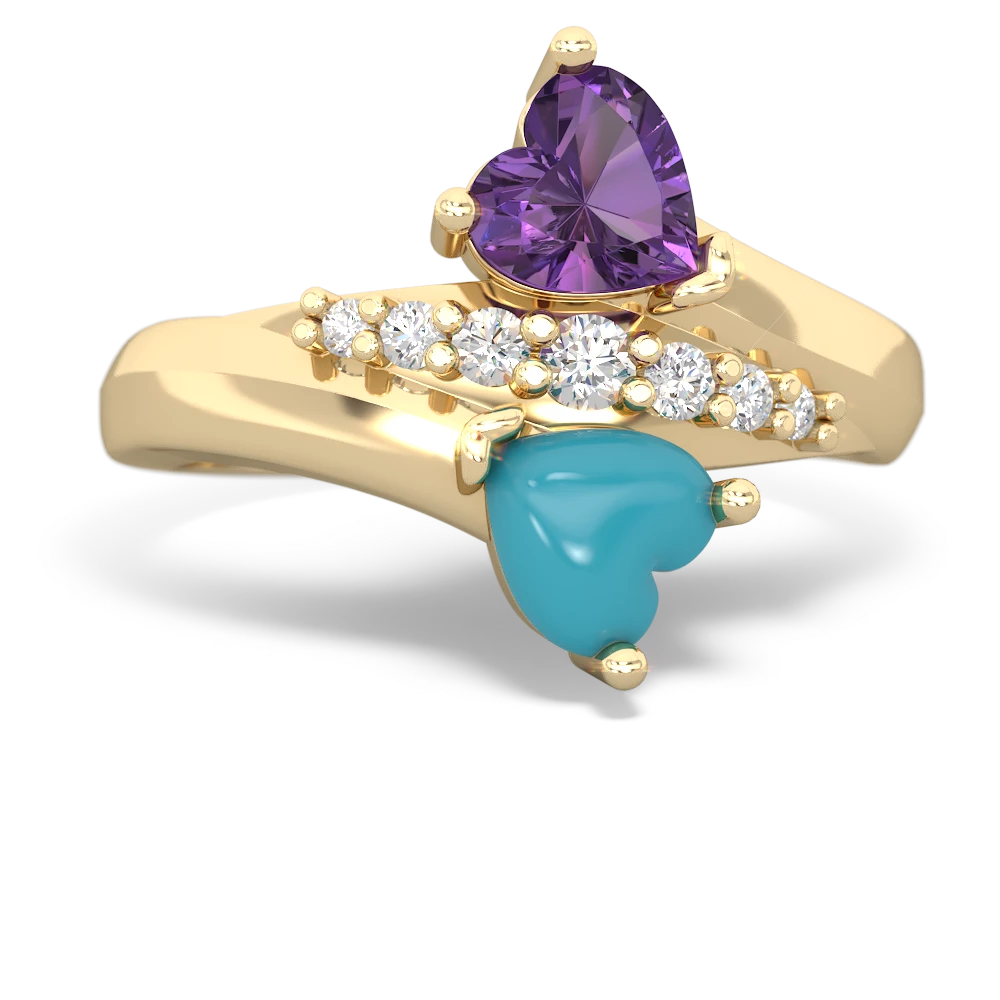 Amethyst Heart To Heart 14K Yellow Gold ring R2064